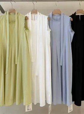 韩系2025夏荷叶边连衣裙女茶歇桔梗森系气质高级感绑带长裙68081