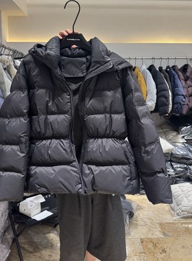 蓬松面包服短款羽绒服女2025冬连帽收腰保暖外套冬季黑色拉链6889