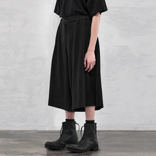 GAOSTUDIOS黑色宽松阔腿七分裤 男极简休闲宽松高级感清凉直筒短裤