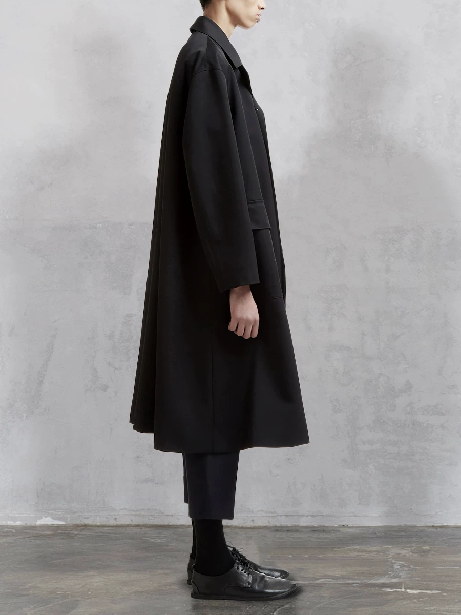 GAOSTUDIOS Black long demi-season trench coat, suit, loose fit, mid-length