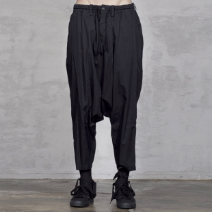 春夏男裤 休闲落裆解构款 男薄款 GAOSTUDIOS黑色宽松哈伦小脚九分裤