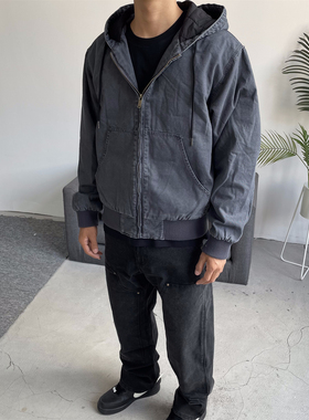美式复古秋冬情侣男cleanfit重磅水洗加厚J130底特律夹克连帽棉服