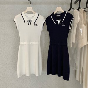 游鹿鹿 露思同款天丝亚麻翻领短袖学院风连衣裙女夏A字百褶短裙子