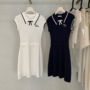 游鹿鹿 露思同款天丝亚麻翻领短袖学院风连衣裙女夏A字百褶短裙子