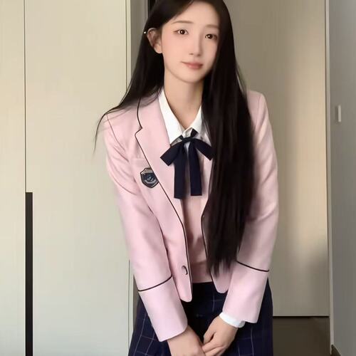 花铃太太江南道学院风原创jk制服套装西装女小个子秋季女韩式粉色