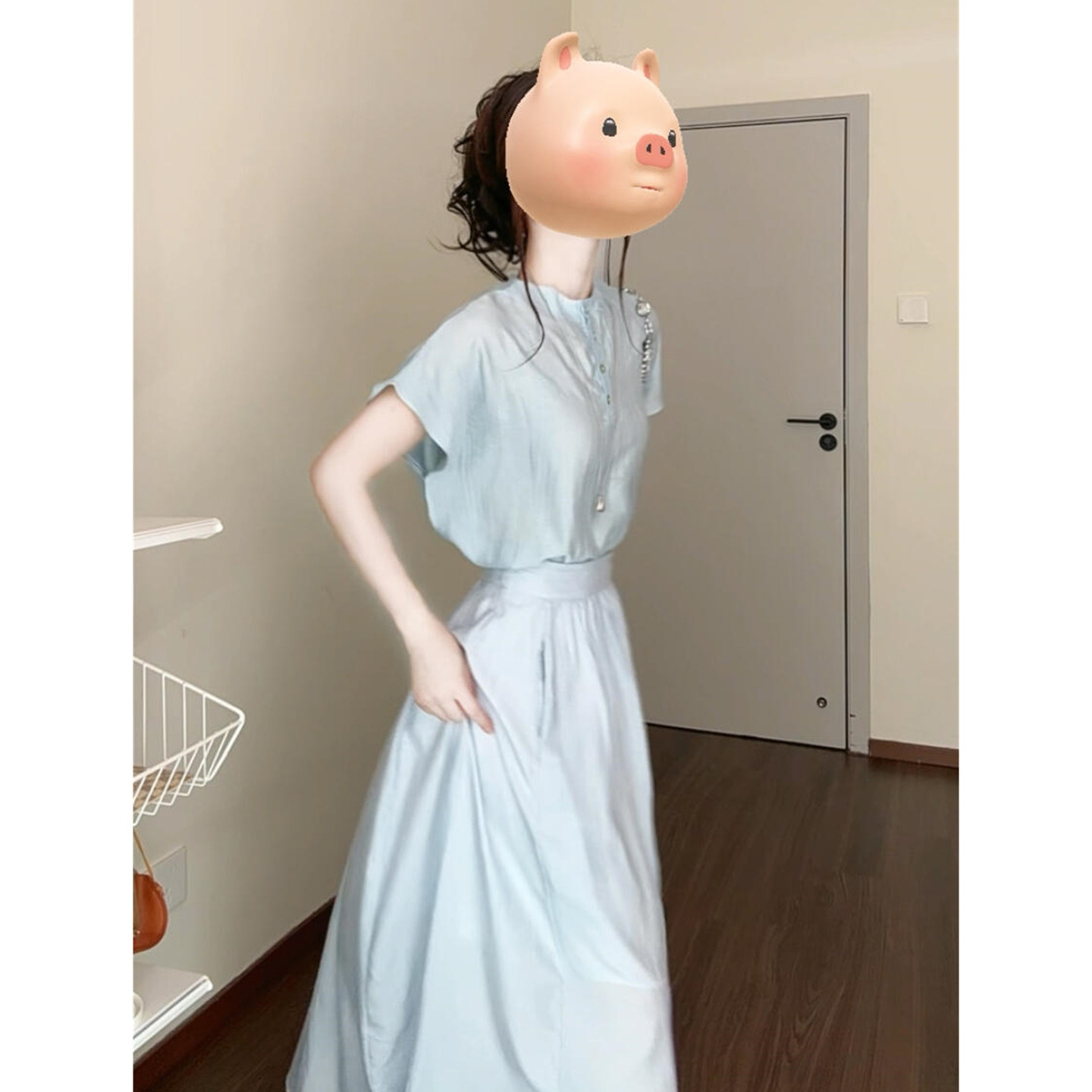 2026新款淡人高知穿搭一整套裙子女夏季气质蓝色衬衫收腰套装长裙
