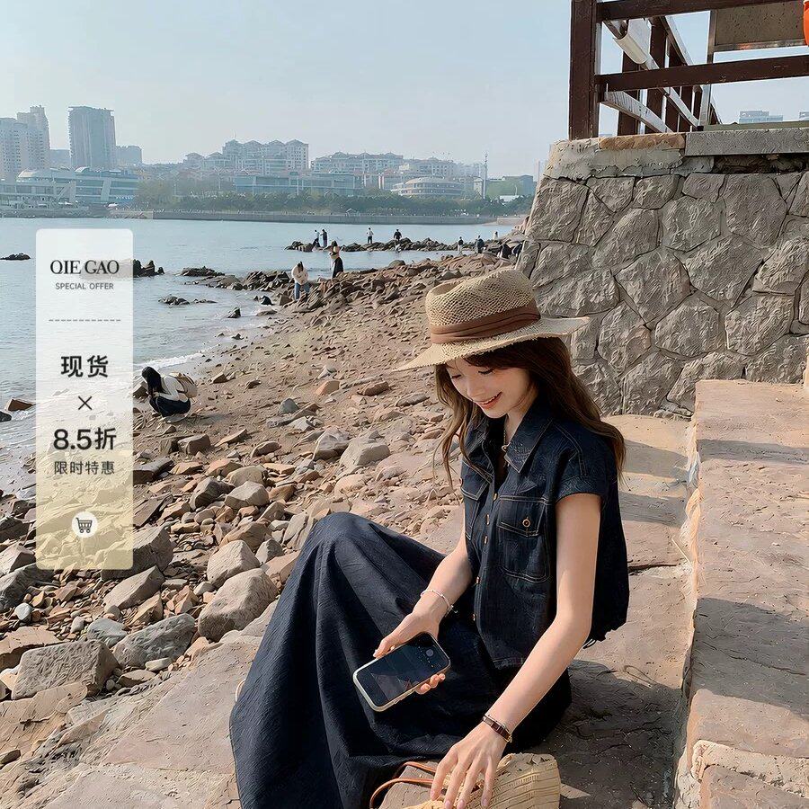 切糕自制小个子女夏季衬衫半裙穿搭一整套女新款独特漂亮牛仔套装
