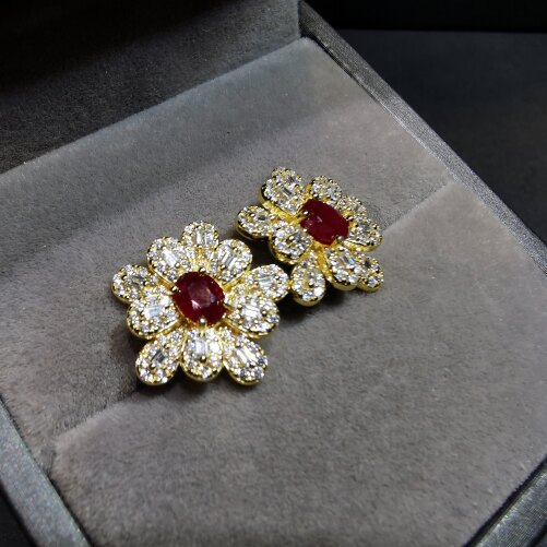 【luna与胖弟】JN-CBGF6-78 红宝石银镶耳钉