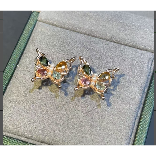 【luna与胖弟】 JN-LR7-113 碧玺银镶耳钉