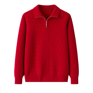 中老年100纯羊毛衫女妈妈奶奶装秋冬新加厚保暖翻领针织开衫毛衣