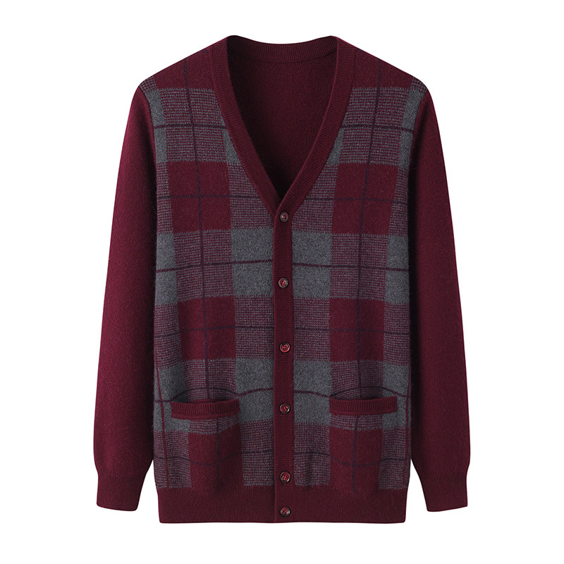 2025秋冬新款 男式V领纽扣 口袋加厚长袖羊毛开衫爸爸装 内蒙古产,男装,羊绒开衫,淘宝优惠券,粉丝福利购,淘宝优惠卷