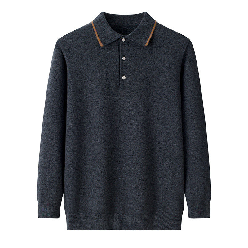 籁之都2025秋冬新款爸爸装POLO翻领羊毛衫双提针织打底衫男士毛衣
