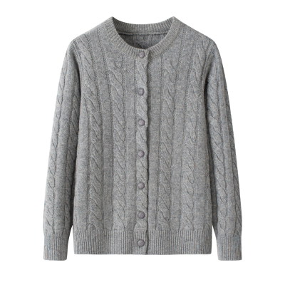 25秋冬新款100羊毛衫女圆领加厚宽松毛衣针织开衫中老年女装外套