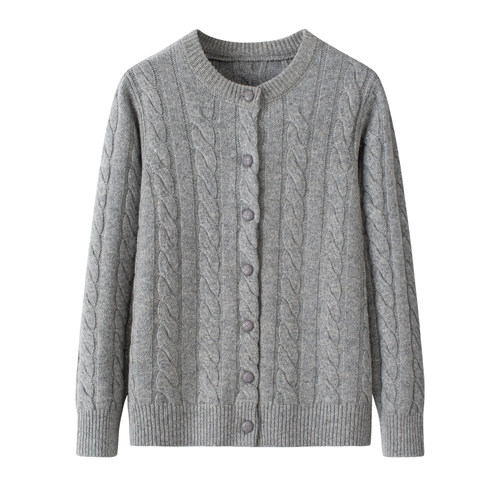 25秋冬新款100羊毛衫女圆领加厚宽松毛衣针织开衫中老年女装外套