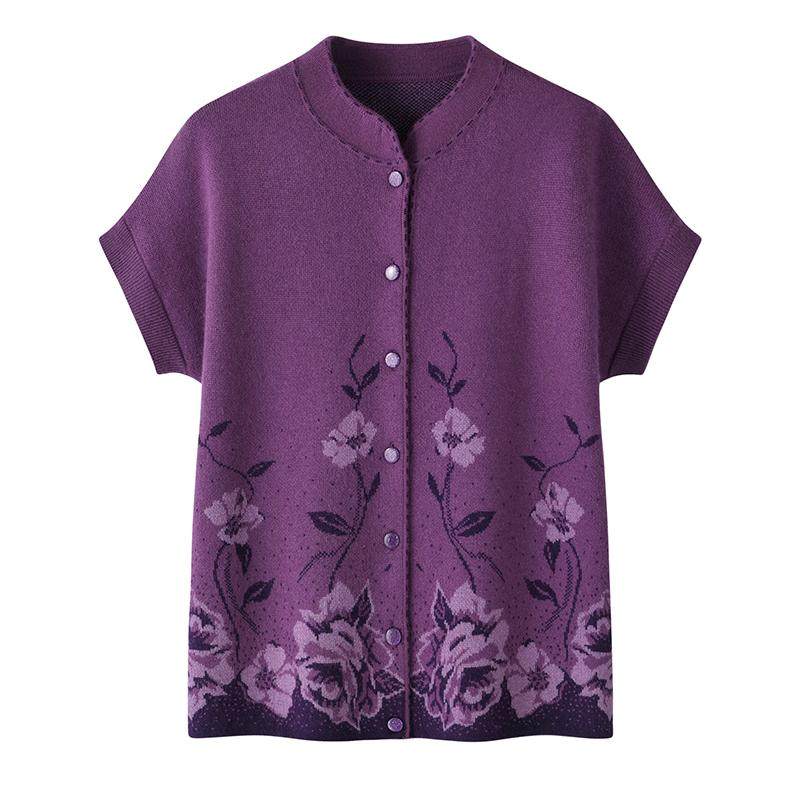 大码背心2024秋冬新款提花旗袍领宽松开衫外套妈妈马甲坎肩毛衣女