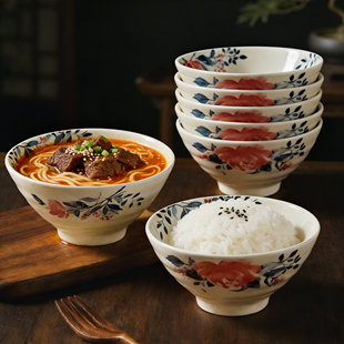 复古陶瓷碗家用饭碗个人专用小碗汤碗日式吃饭碗好看釉下彩碗具