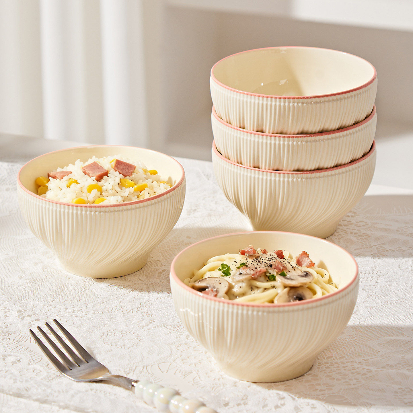 奶油风碗碟餐具米饭碗