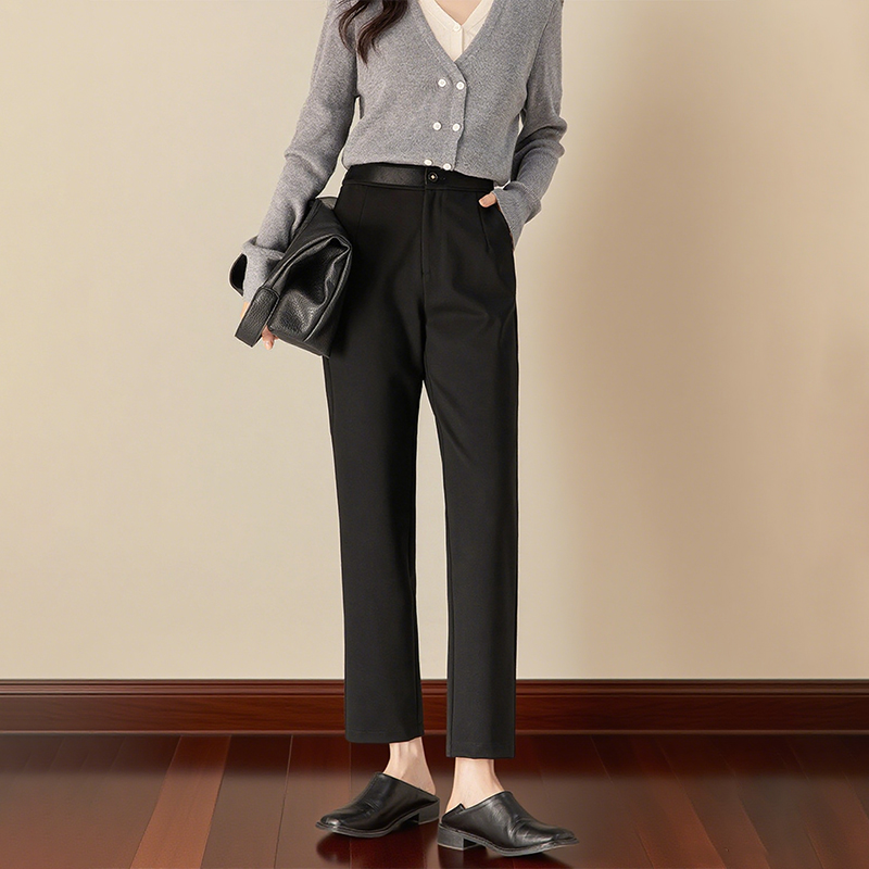 黑色休闲西装裤女2025秋冬新款弹力九分百搭显高高腰显瘦直筒裤子