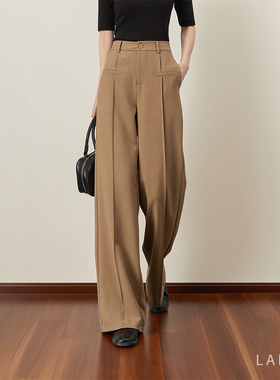 灰色高级感通勤阔腿裤女2025新款高腰宽松显瘦垂感休闲直筒长裤子