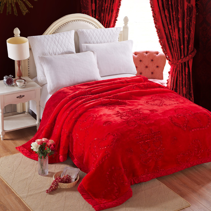 大红色婚庆加厚10斤毛毯秋冬季盖毯拉舍尔双层结婚毯子大毛毯双人