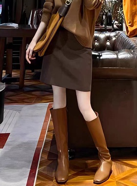 秋冬新款复古半身裙女咖色毛呢短裙大码a字短裤裙一步包臀裙子
