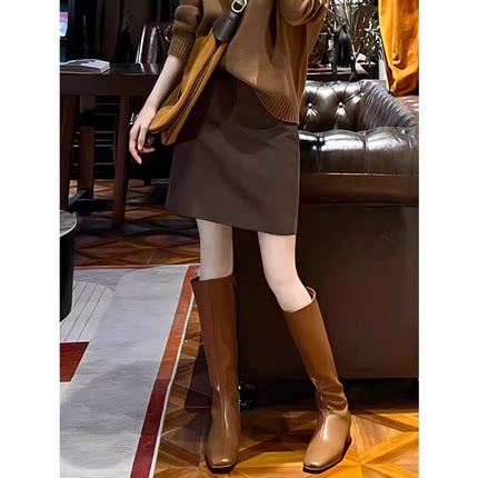秋冬新款复古半身裙女咖色毛呢短裙大码a字短裤裙一步包臀裙子