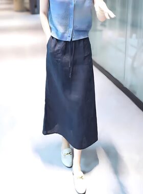 亚麻简约纯色半身裙女2026新款气质高级大码宽松显瘦中长裙