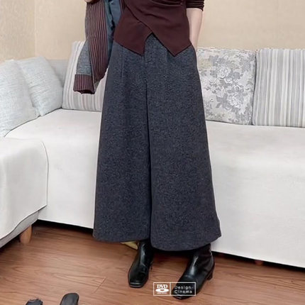 深灰色毛呢裤女2025秋季流行新款高腰显瘦时尚百搭宽松休闲阔腿裤