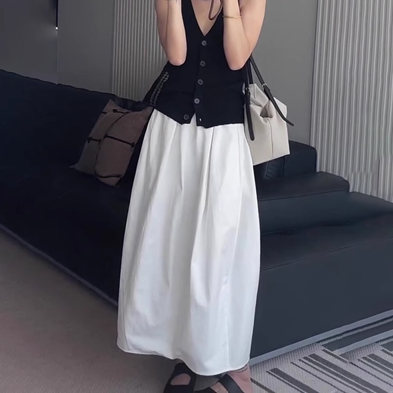 老钱风白色花苞裙女夏季新款显瘦遮垮气质时尚百搭休闲宽松半身裙