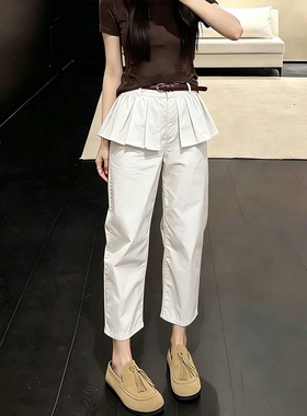 白色假两件九分裤女2026夏季流行新款高腰气质减龄小众百搭屁帘裤