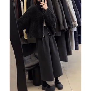 胖妹显瘦百搭八分阔腿休闲裤 女2025秋冬新款 加绒小个子毛呢裤 大码