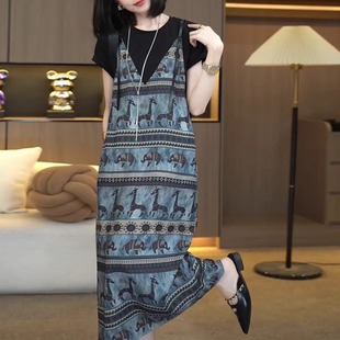 A字长裙子 时尚 复古宽松显瘦气质优雅连衣裙女2025新款 夏季 中长款