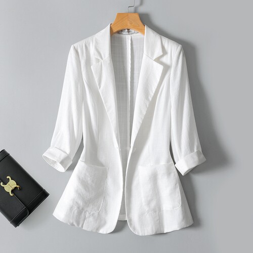 薄款亚麻小西装女短外套2026