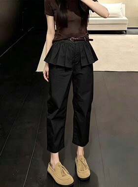 黑色假两件裤裙女2026夏季流行新款小个子高腰减龄气质百搭九分裤