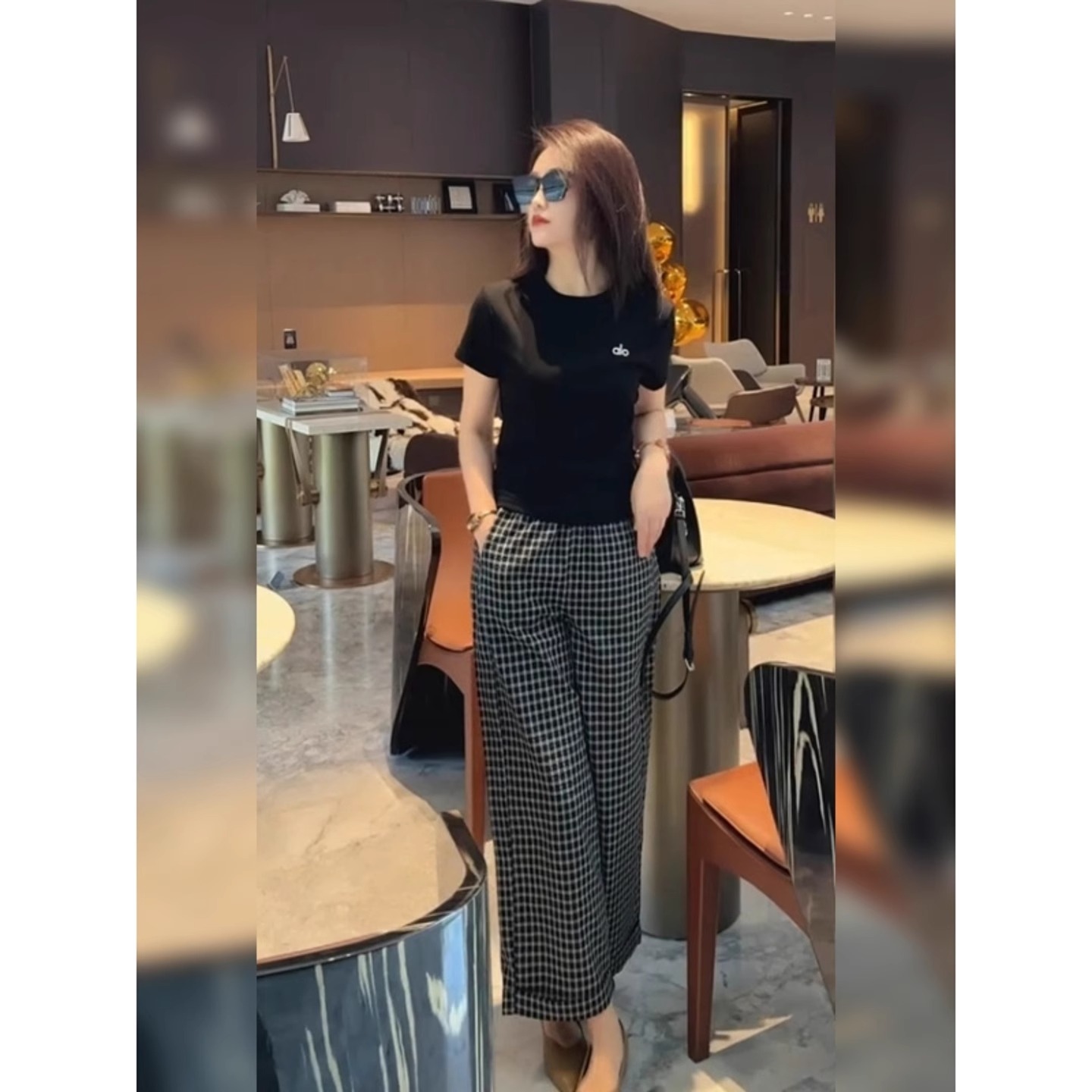 2025独特超好看裤子宽松bf慵懒风格子高腰直筒阔腿休闲裤女款夏季