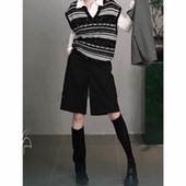 黑色休闲五分裤 高腰简约宽松百搭阔腿裤 女2025秋季 高级感流行新款