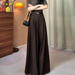 裤 胖mm高腰垂感直筒阔腿裤 女春季 大码 2026新款 高级感棕色压褶西装