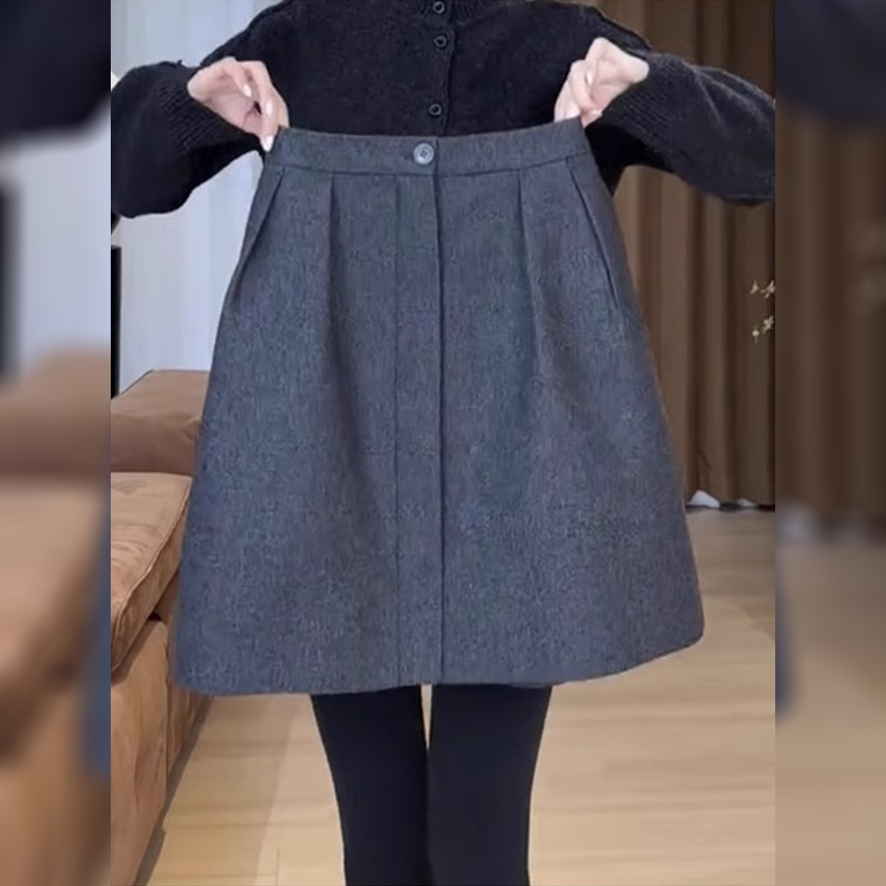 灰色西装高腰半身裙女秋冬新款百搭宽松时尚a字裙显瘦西装短裙子