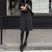 深灰色毛呢半身裙女2025年冬季 流行新款 时髦洋气高腰显瘦中长裙子