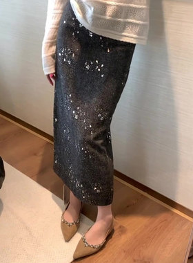 亮片半身裙女冬季2026新款高腰显瘦时尚百搭优雅气质通勤风A字裙