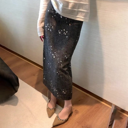 亮片半身裙女冬季2025新款高腰显瘦时尚百搭优雅气质通勤风A字裙