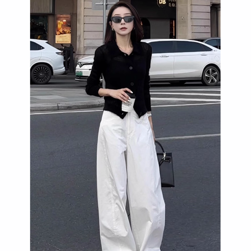 秋季新款白色阔腿裤女2025薄款休闲裤简约时尚百搭小个子高腰长裤