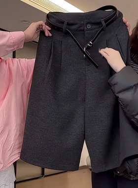 深灰色八分毛呢裤女秋季新款宽松显瘦气质百搭简约时尚休闲阔腿裤