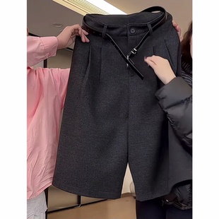 休闲阔腿裤 深灰色八分毛呢裤 宽松显瘦气质百搭简约时尚 新款 女秋季