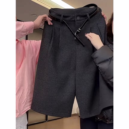 深灰色八分毛呢裤女秋季新款宽松显瘦气质百搭简约时尚休闲阔腿裤