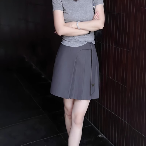 灰色设计感百褶a字短裙女夏季新款高腰遮胯显瘦百搭时尚气质半裙