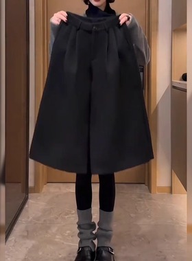 黑色加绒加厚休闲裤女秋冬爆款大码梨形身材显瘦小个子九分阔腿裤