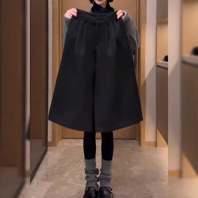 黑色加绒加厚休闲裤女秋冬爆款大码梨形身材显瘦小个子九分阔腿裤