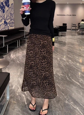 复古豹纹半身裙女2026春夏流行新款高腰显瘦时髦百搭减龄a字裙子