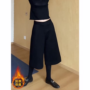黑色极简毛呢七分裤女2025秋冬流行新款高腰洋气百搭加厚直筒裤子